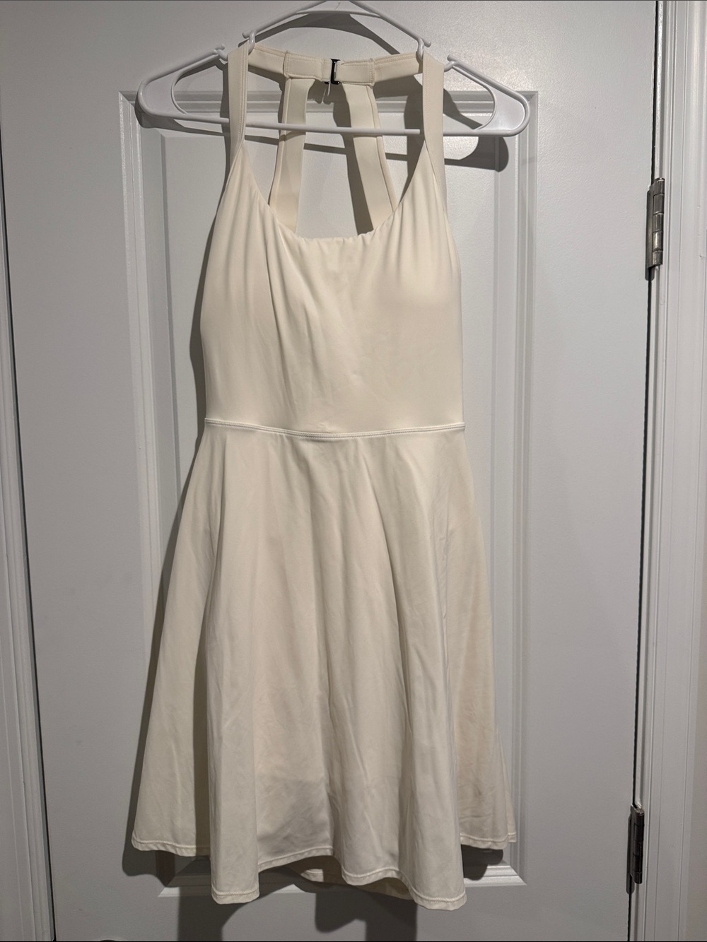Halara Cream Sleeveless Fit & Flare Dress with Strappy Back